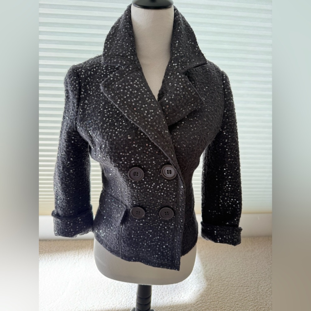 Classic light gray sequin jacket XS